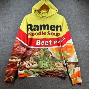 Ramen Noodle Hoodie Men's Large Yellow Graphic Print Casual Fun Colorful